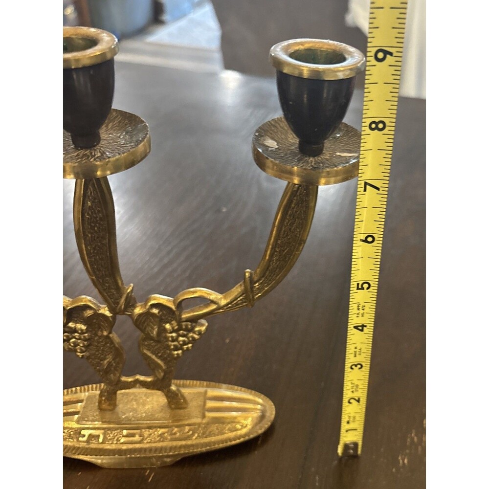 Vintage Brass Shabbat 3 Branch Candelabra Judaica Israel MCM Grapes Brass - Picture 10 of 10
